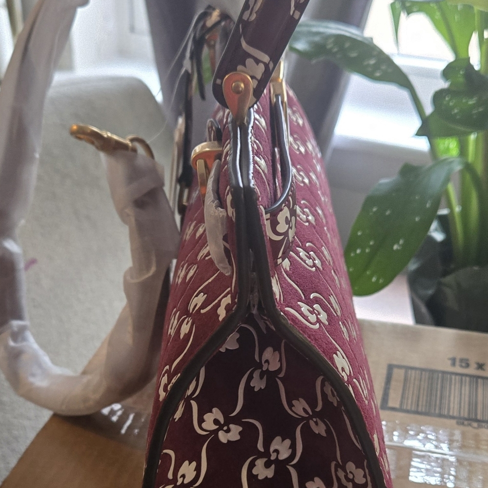 Tory Burch Burgundy and White Patterned Satchel - Picture 3 of 7